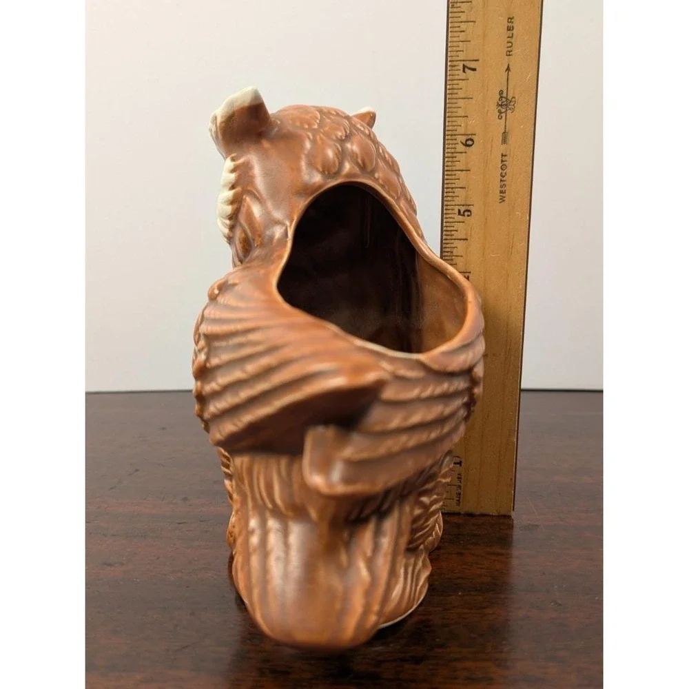 Vintage Artmark Japan Ceramic Owl Planter Brown Woodland Bird Vase Mid Century